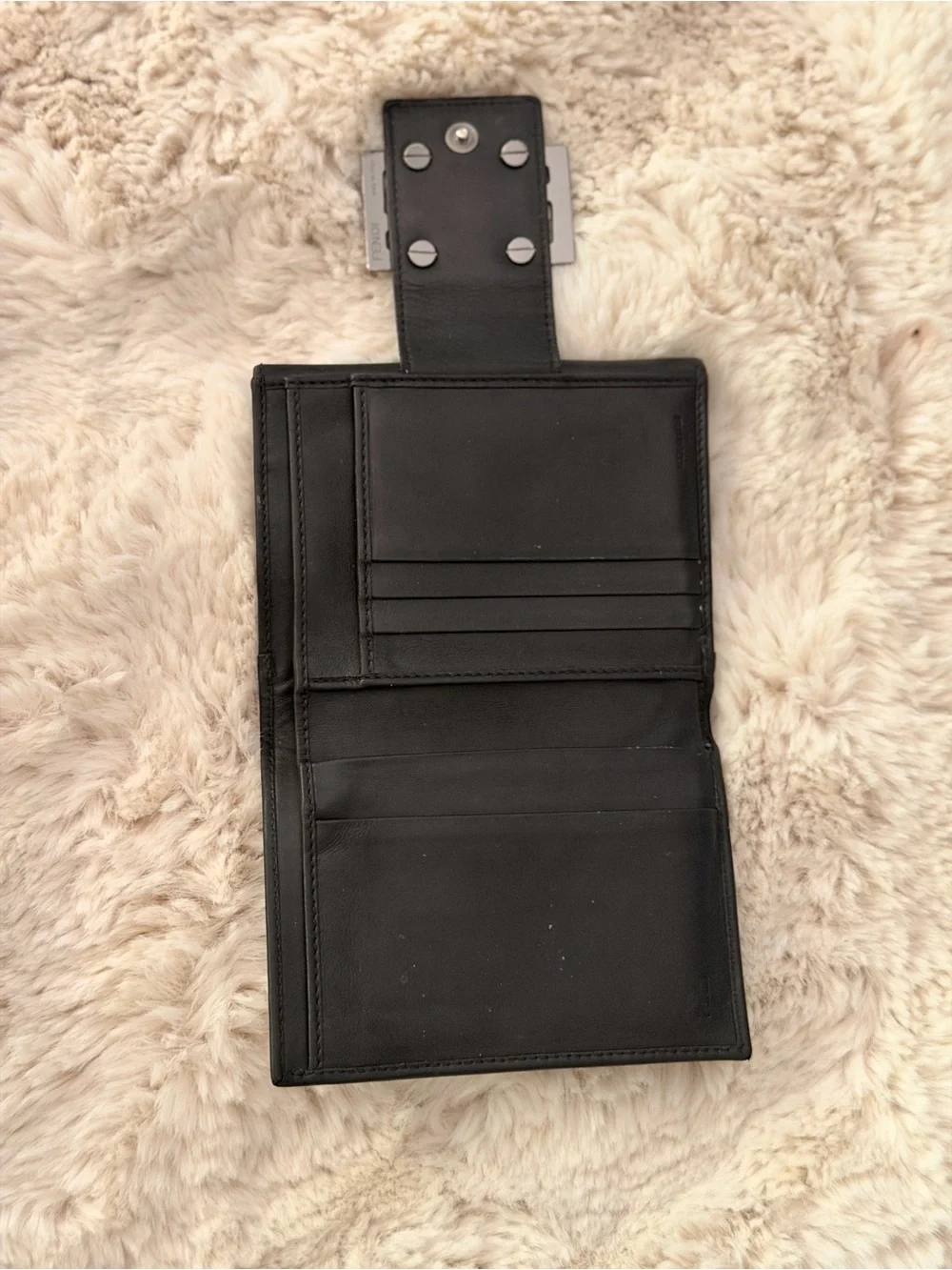 Fendi Zucca Monogram Black Bifold Logo Buckle Wallet
